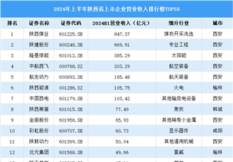 2024年上半年陕西省上市公司营业收入排行榜（附榜单）