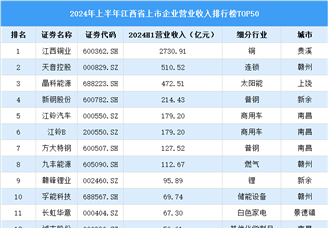 2024年上半年江西省上市公司营业收入排行榜（附榜单）