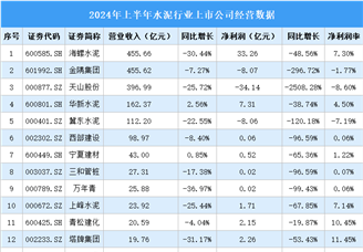 2024年上半年中国水泥行业上市公司业绩排行榜（附榜单）