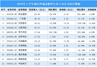 2024年上半年中国通信终端及配件行业上市公司业绩排行榜（附榜单）