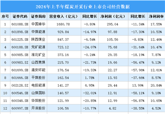 2024年上半年中国煤炭开采行业上市公司业绩排行榜（附榜单）