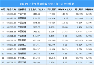 2024年上半年中国基础建设行业上市公司业绩排行榜（附榜单）