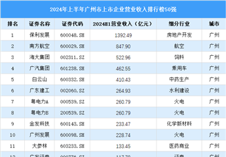 2024年广州市上市企业营业收入排行榜（附榜单）