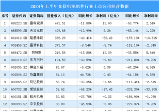 2024年上半年中国光伏电池组件行业上市公司业绩排行榜（附榜单）