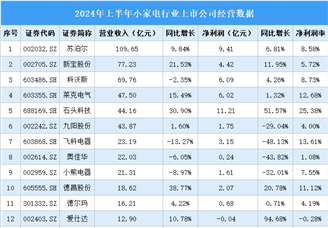 2024年上半年中国小家电行业上市公司业绩排行榜（附榜单）