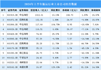 2024年上半年中國航運行業(yè)上市公司業(yè)績排行榜（附榜單）