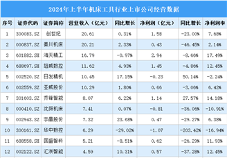 2024年上半年中國機床工具行業(yè)上市公司業(yè)績排行榜（附榜單）
