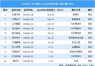 2024年上半年保定市上市企业营业收入排行榜（附榜单）