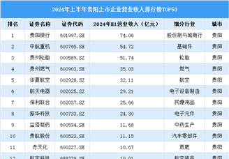 2024年上半年贵阳市上市企业营业收入排行榜（附榜单）