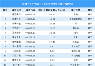 2024年上半年南宁市上市企业营业收入排行榜（附榜单）