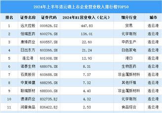 2024年上半年连云港市上市企业营业收入排行榜（附榜单）