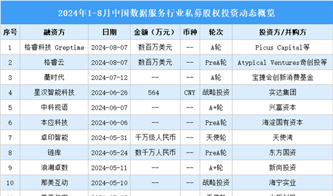 2024年1-8月中国数据服务行业私募股权投资盘点（附投融资事件汇总）