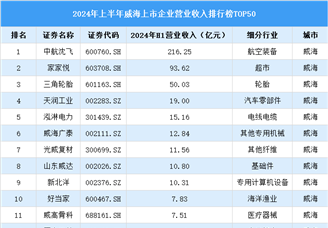 2024年上半年威海市上市公司营业收入排行榜（附榜单）