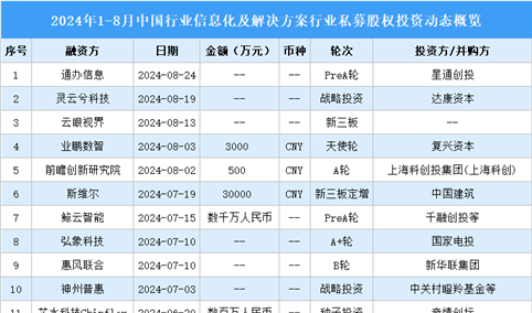 2024年1-8月中国行业信息化及解决方案行业私募股权投资盘点（附投融资事件汇总）