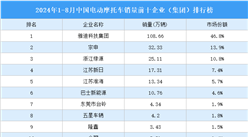 2024年1-8月中國(guó)電動(dòng)摩托車銷量前十企業(yè)（集團(tuán)）排行榜（附榜單）