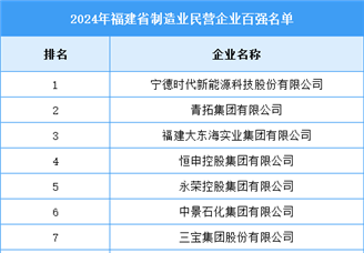 2024年福建省制造业民营企业百强名单（附榜单）