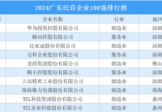 2024广东民营企业100强排行榜（附完整榜单）