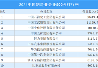 2024中国制造业企业500强排行榜（附完整榜单）