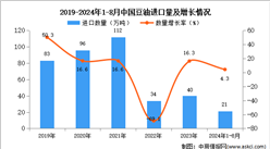 2024年1-8月中國豆油進(jìn)口數(shù)據(jù)統(tǒng)計(jì)分析：進(jìn)口量21萬噸