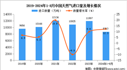 2024年1-8月中国天然气进口数据统计分析：进口量8713万吨