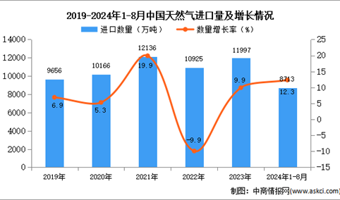 2024年1-8月中国天然气进口数据统计分析：进口量8713万吨