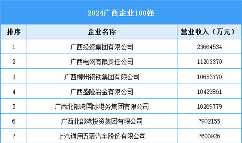 2024广西企业100强（附榜单）