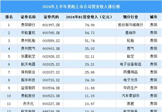 2024年上半年贵阳市上市公司营业收入排行榜（附榜单）