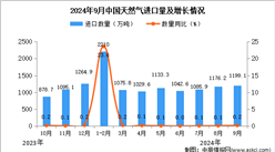 2024年9月中国天然气进口数据统计分析：进口量同比增长0.2%