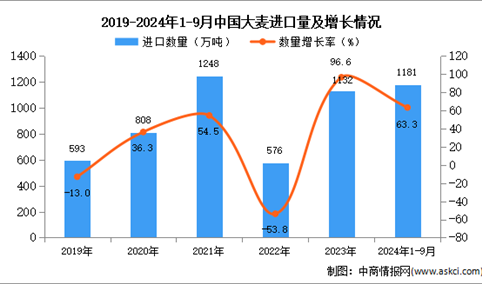 2024年1-9月中国大麦进口数据统计分析：进口量同比增长63.3%