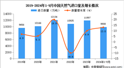 2024年1-9月中国天然气进口数据统计分析：进口量同比增长13%