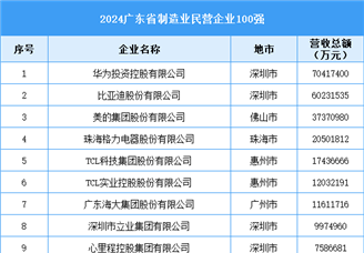 2024廣東省制造業(yè)民營企業(yè)100強（附榜單）