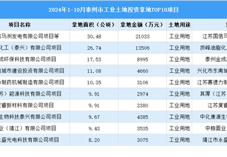 招商观察 | 2024年1-10月份泰州市这10个工业项目土地投资规模最大