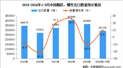 2024年1-9月中国烟花、爆竹出口数据统计分析：出口量同比增长9.6%