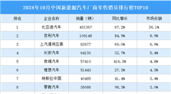 2024年10月中国新能源汽车厂商零售销量排行榜TOP10（附榜单）