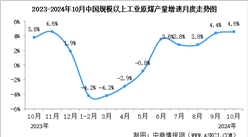 2024年10月中國能源生產情況：規模以上工業原煤等平穩增長