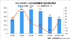 2024年1-10月中國食糖進(jìn)口數(shù)據(jù)統(tǒng)計分析：進(jìn)口量342萬噸