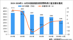 2024年1-10月中国初级形状的塑料进口数据统计分析：进口量小幅下降