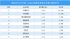 2024年11月中国三元动力电池企业装车量排行榜TOP10（附榜单）