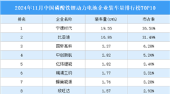 2024年11月中国磷酸铁锂动力电池企业装车量排行榜TOP10（附榜单）