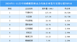 2024年1-11月中国磷酸铁锂动力电池企业装车量排行榜TOP10（附榜单）