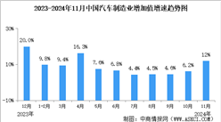 2024年11月中國(guó)規(guī)上汽車制造業(yè)工業(yè)增加值同比增長(zhǎng)12%（圖）