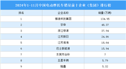 2024年1-11月中国电动摩托车销量前十企业（集团）排行榜（附榜单）