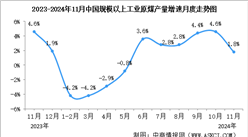 2024年11月中国能源生产情况：规模以上工业原煤等平稳增长