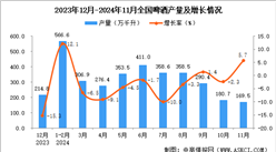 2024年11月全國啤酒產量數(shù)據統(tǒng)計分析