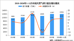 2024年1-11月中國天然氣進(jìn)口數(shù)據(jù)統(tǒng)計(jì)分析：進(jìn)口量同比增長12%