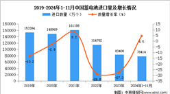 2024年1-11月中国蓄电池进口数据统计分析：进口量同比增长4.5%