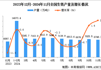 2024年11月全国生铁产量数据统计分析