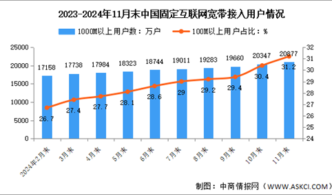 2024年1-11月中国通信业固定互联网接入用户及5G移动电话用户分析（图）