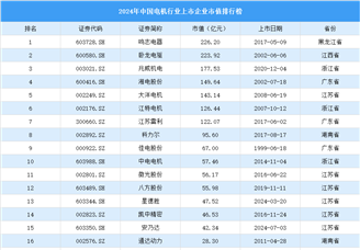 2024年中国电机行业上市企业市值排行榜（附榜单）