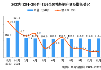 2024年11月全国精炼铜产量数据统计分析